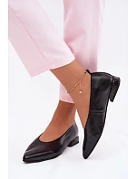 Kožené baleríny na nízkém podpatku Černé Hoshi