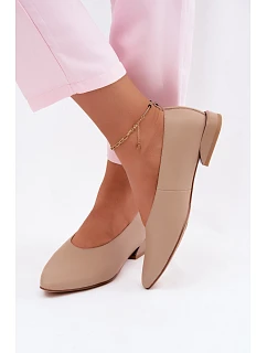 Kožené baleríny na nízkém podpatku Béžové Hoshi