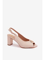 Dámské sandály na podpatku s zlatým detailem Béžové Lotus