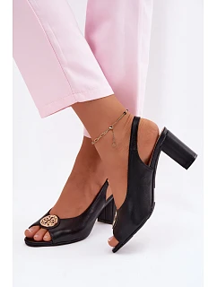 Dámské sandály na podpatku se zlatým detailem Černé Lotus