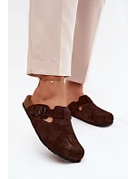 Kožené semišové pantofle Mule s přezkou Zazoo 1905 čokoládové
