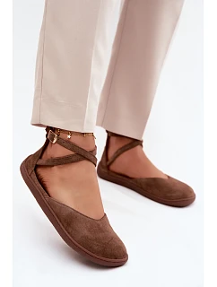 Semišové dámské baleríny Barefoot s pásky Zazoo 320 hnědé