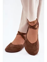 Semišové dámské baleríny Barefoot s pásky Zazoo 320 hnědé