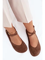 Semišové dámské baleríny Barefoot s pásky Zazoo 320 hnědé