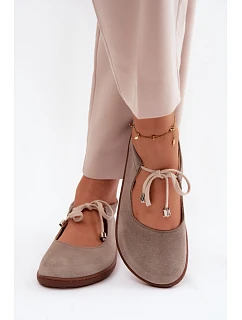 Kožené semišové baleríny Barefoot na šněrování Zazoo 021 Cappuccino