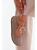 Kožené semišové baleríny Barefoot na šněrování Zazoo 021 Cappuccino