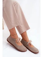 Kožené semišové baleríny Barefoot na šněrování Zazoo 021 Cappuccino