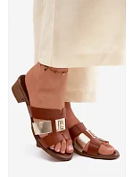 Kožené dámské sandály na podpatku Zazoo 40517 hnědé