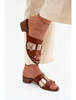 Kožené dámské sandály na podpatku Zazoo 40517 hnědé