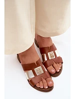 Kožené dámské sandály na podpatku Zazoo 40517 hnědé