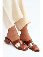 Kožené dámské sandály na podpatku Zazoo 40517 hnědé