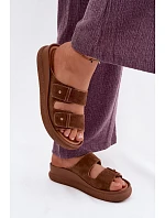 Kožené semišové dámské pantofle na platformě Vinceza 66916 camel