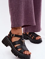 Kožené dámské sandály na platformě s vážkou Vinceza 79627 Černé