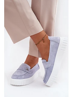 Kožené semišové dámské polobotky na platformě s nazouváním Vinceza 93218 modré