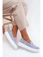 Kožené semišové dámské polobotky na platformě s nazouváním Vinceza 93218 modré