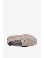 Kožené dámské polobotky na platformě s nazouváním Vinceza 93218 Béžové