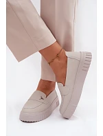 Kožené dámské polobotky na platformě s nazouváním Vinceza 93218 Béžové