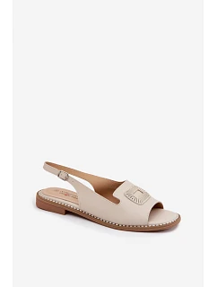 Kožené dámské sandály na nízkém podpatku S.Barski KV61-6076 béžové