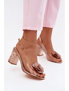 Priehľadné sandále na podpätku s kryštálmi D&A MR61-9013 Pink Gold