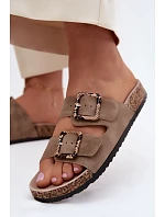 Dámské pantofle s korkovou podrážkou s přezkami s hadím vzorem Béžové Melia