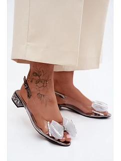 Průhledné sandály s krystaly a síťovanou mašlí D&A MR61-9004 Šedé