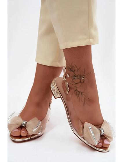 Průhledné Sandály s Krystaly a Síťovanou Mašlí D&A MR61-9004 Zlaté
