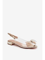 Průhledné Sandály s Krystaly a Síťovanou Mašlí D&A MR61-9004 Zlaté