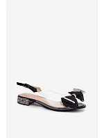 Průhledné sandály s krystaly a síťovanou mašlí D&A MR61-9004 Černé