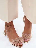 Průhledné sandály s krystaly a síťkovými květinami D&A MR61-9006 Zlaté