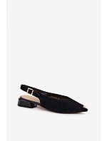 Kožené semišové dámské sandály na nízkém podpatku D&A CR61-3050 Černé