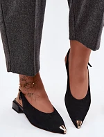 Kožené semišové dámské sandály na nízkém podpatku D&A CR61-3050 Černé