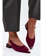 Kožené Semišové Dámské Sandály na Nízkém Podpatku D&A CR61-3050 Bordó