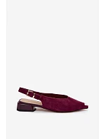 Kožené Semišové Dámské Sandály na Nízkém Podpatku D&A CR61-3050 Bordó