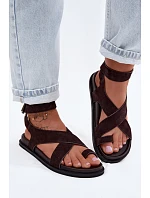 Plochá sandály z přírodního semiše D&A CR61-3049 Čokoládové