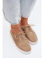 Dámské perforované polobotky s šněrováním tmavě béžové Pearla