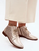 Kožené síťované kotníkové boty na nízkém podpatku Zazoo 4078 Zlaté