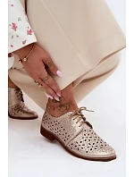 Kožené dámské polobotky s otvory na nízkém podpatku Zazoo 4156 Zlaté