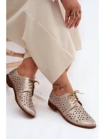 Kožené dámské polobotky s otvory na nízkém podpatku Zazoo 4156 Zlaté