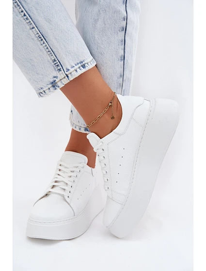 Kožené dámské tenisky na platformě Zazoo N408S2 bílé