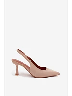 Dámske sandále na podpätku z umelého semišu Beige Saria