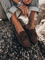 Dámske ploché mokasíny s mašľou a strapcami Brown Bluebell