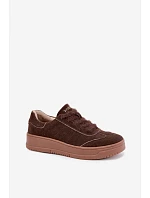 Semišové tenisky s šněrováním  hnědé model 22355634 - Kobbo