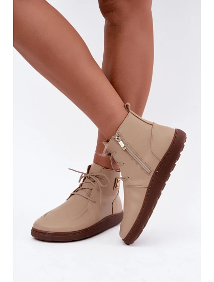 Dámské kožené barefoot polobotky s izolací model 22366434 béžové - Zazoo Dámské kožené barefoot polobotky s izolací model 22366434 béžové - Zazoo