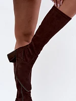 Dámske semišové čižmy na podpätku Vinceza 58697, hnedé