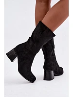Černé semišové zimní kozačky na klínku Lavenia