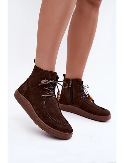 Dámské barefoot kotníkové boty z nubukové kůže s korálky Zazoo 30078 hnědé Dámské barefoot kotníkové boty z nubukové kůže s korálky Zazoo 30078 hnědé
