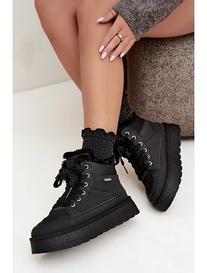 Dámské zimní boty na šněrování s kožíškem Big Star model 22539767 Černé - Big Star Shoes Dámské zimní boty na šněrování s kožíškem Big Star model 22539767 Černé - Big Star Shoes