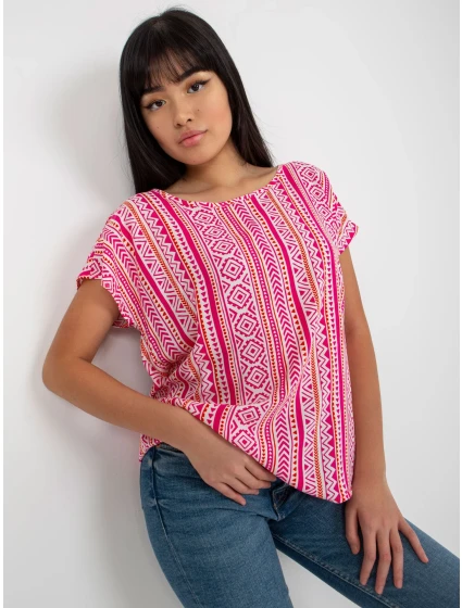 Dámska blúzka D73771R10978P biela a ružová - FPrice Dámska blúzka D73771R10978P biela a ružová - FPrice