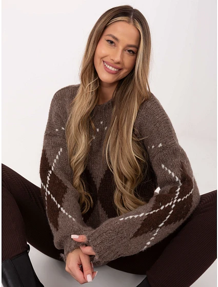 Sweter MI SW model 21782618 ciemny bezowy - FPrice Sweter MI SW model 21782618 ciemny bezowy - FPrice