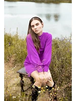 K078 Šaty s naberaným pásom - levanduľová